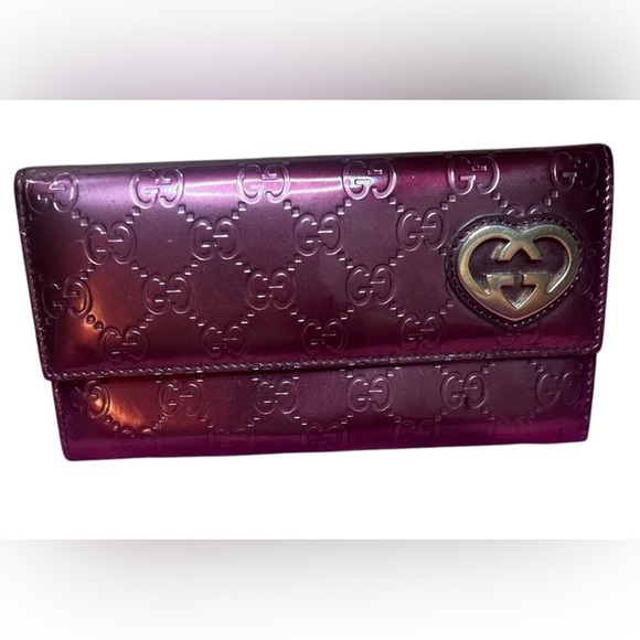 Gucci Handbags - Gucci Guccissima Lovely Heart Continental wallet metallic burgundy patentleather